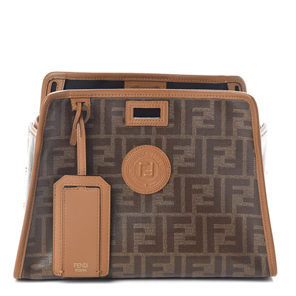 Fendi Glazed Fabric Vitello Century FF 1974 Stamp Patch Mini Peekaboo Defender Cover Mogano Panna Caramello 1 of 9