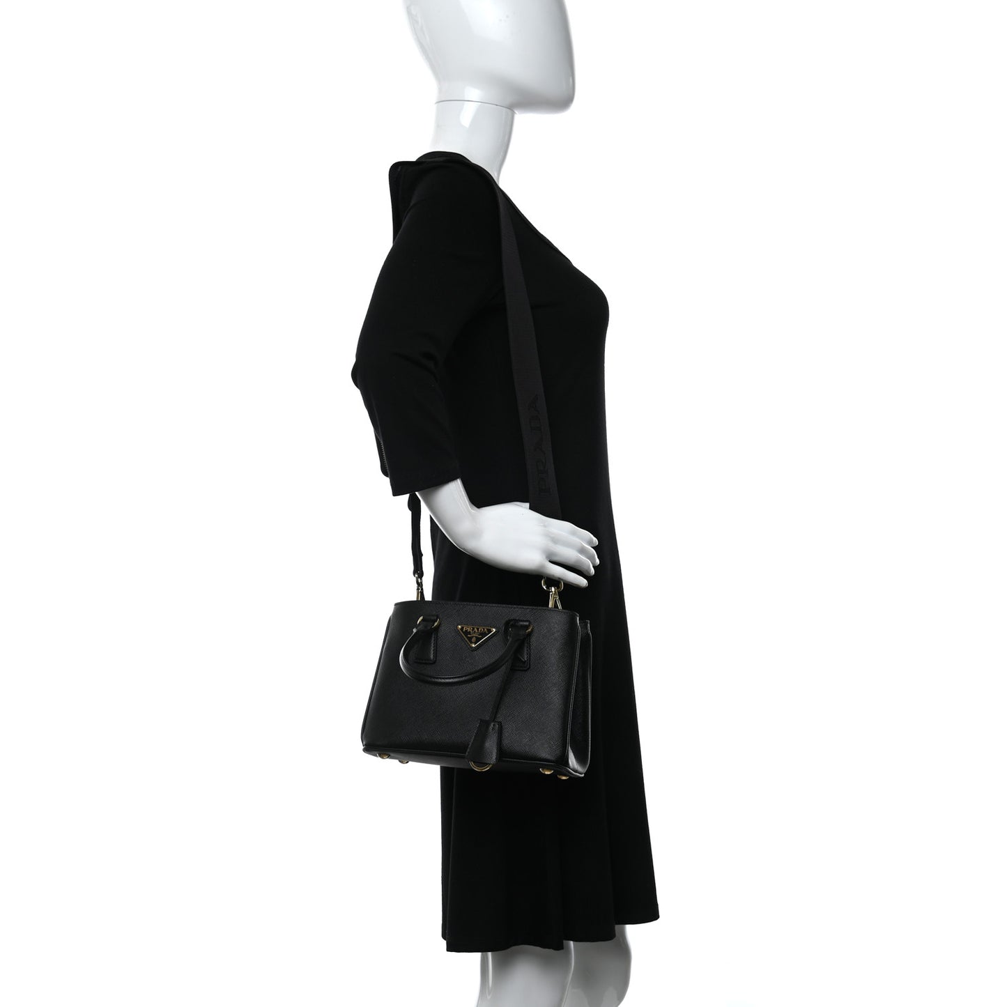 Saffiano Lux Micro Galleria Shoulder Bag Black