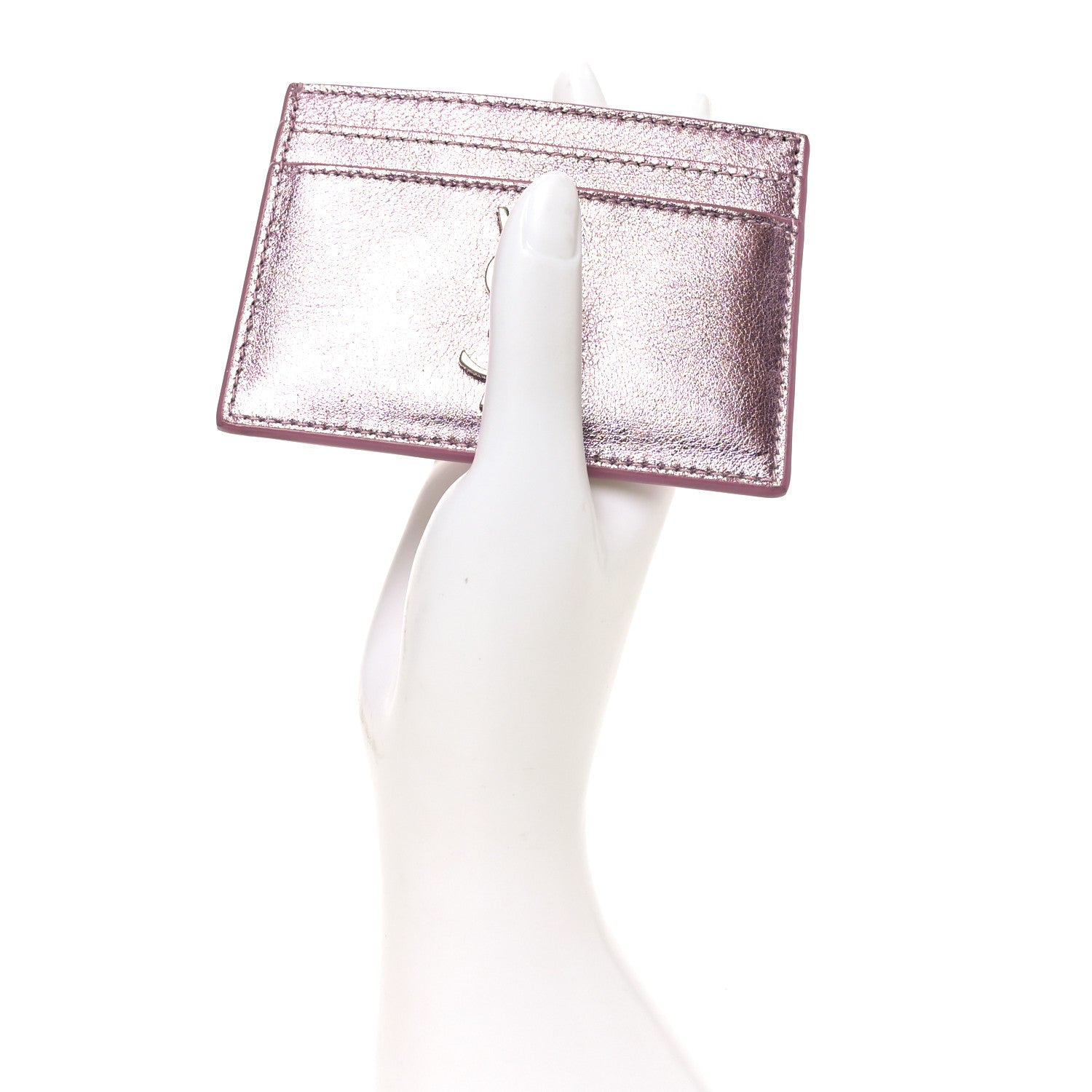 Saint Laurent Metallic Calfskin Monogram Credit Card Case Pink 2 of 8
