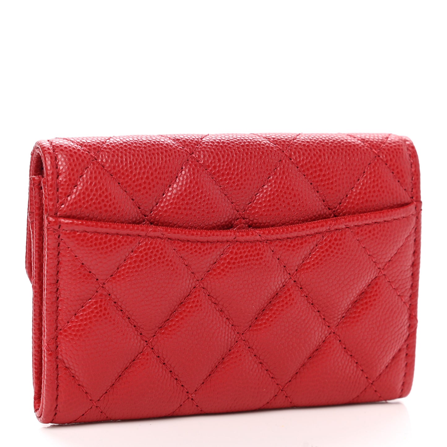 Caviar Quilted Flap Card Holder Wallet Red