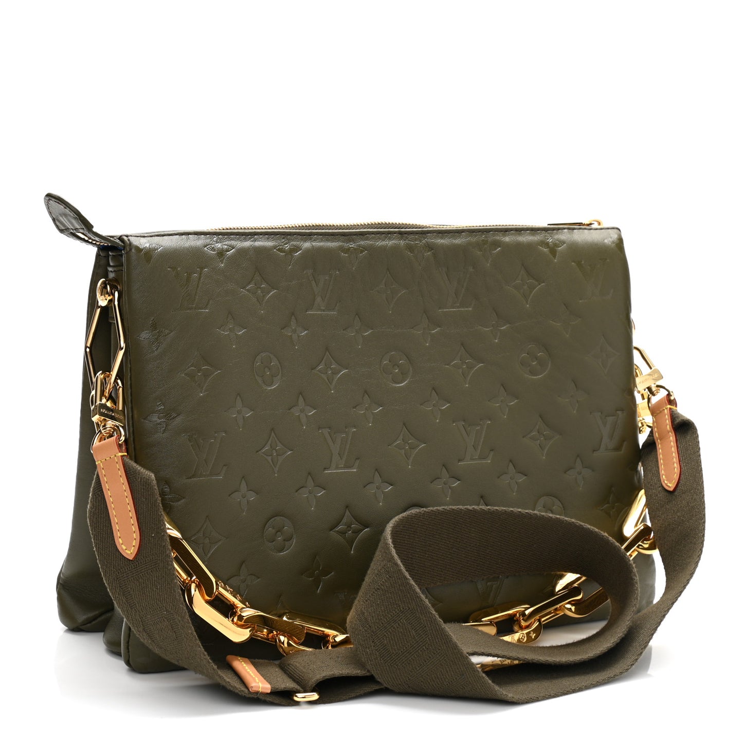 Lambskin Embossed Monogram Coussin MM Khaki