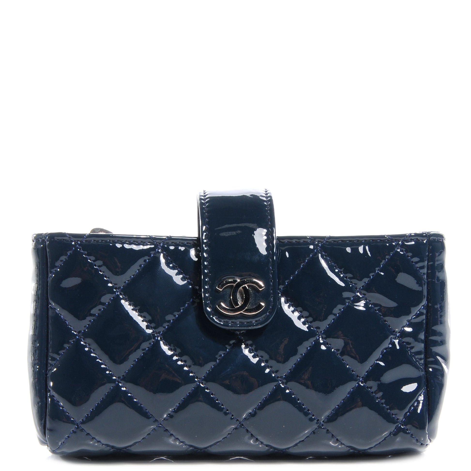 Chanel Patent Quilted Mini Phone Holder Clutch Dark Blue 1 of 8
