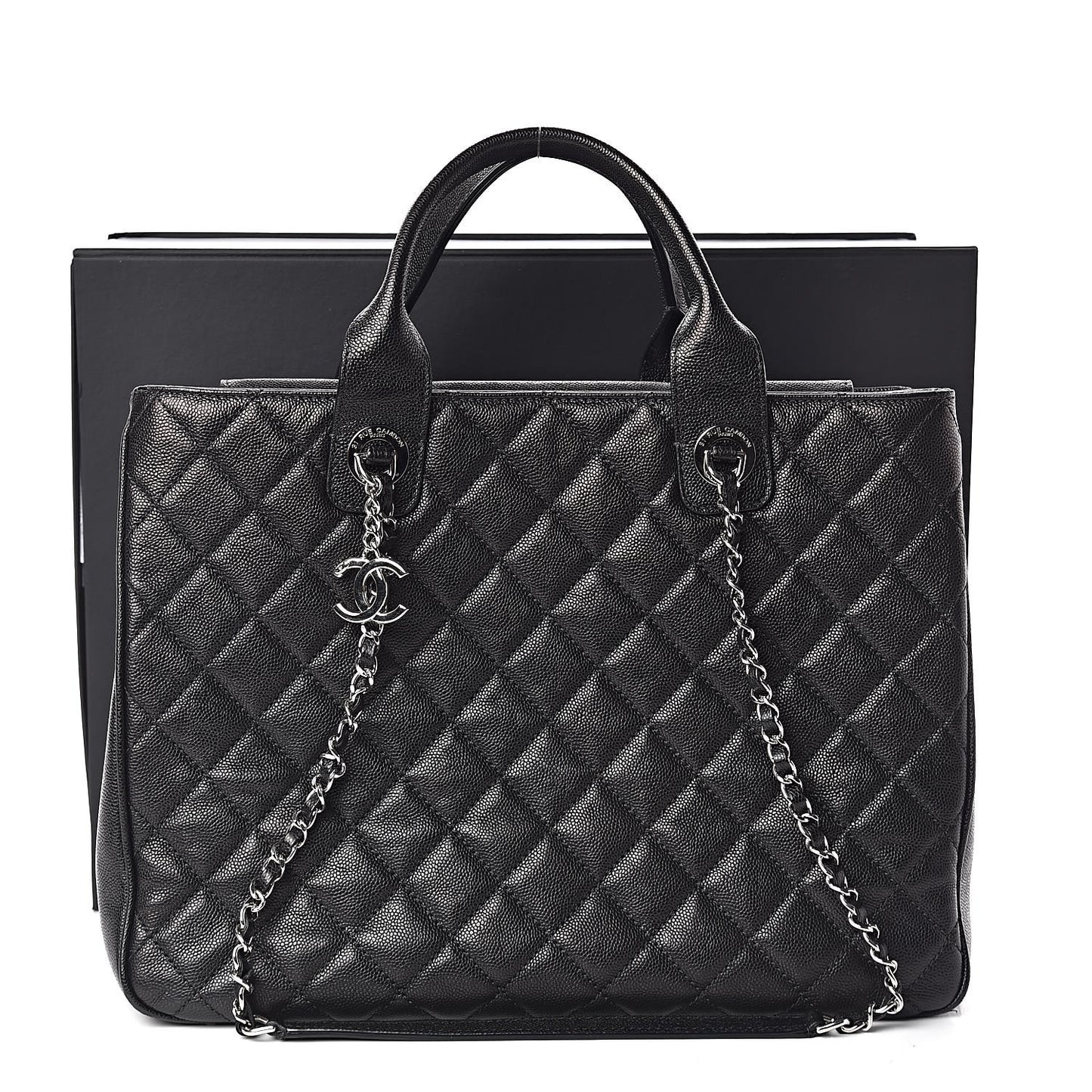 Caviar Quilted Large Urban Companion Top Handle Shopping Tote Black