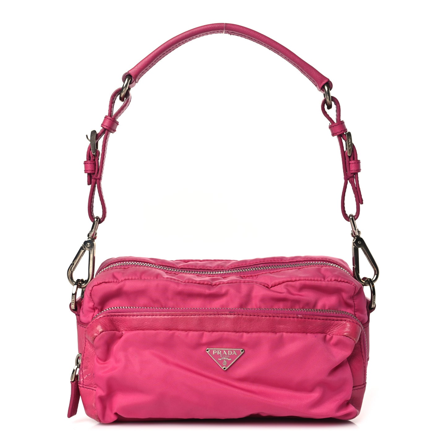 Tessuto Nylon Saffiano Double Pocket Shoulder Bag Pink