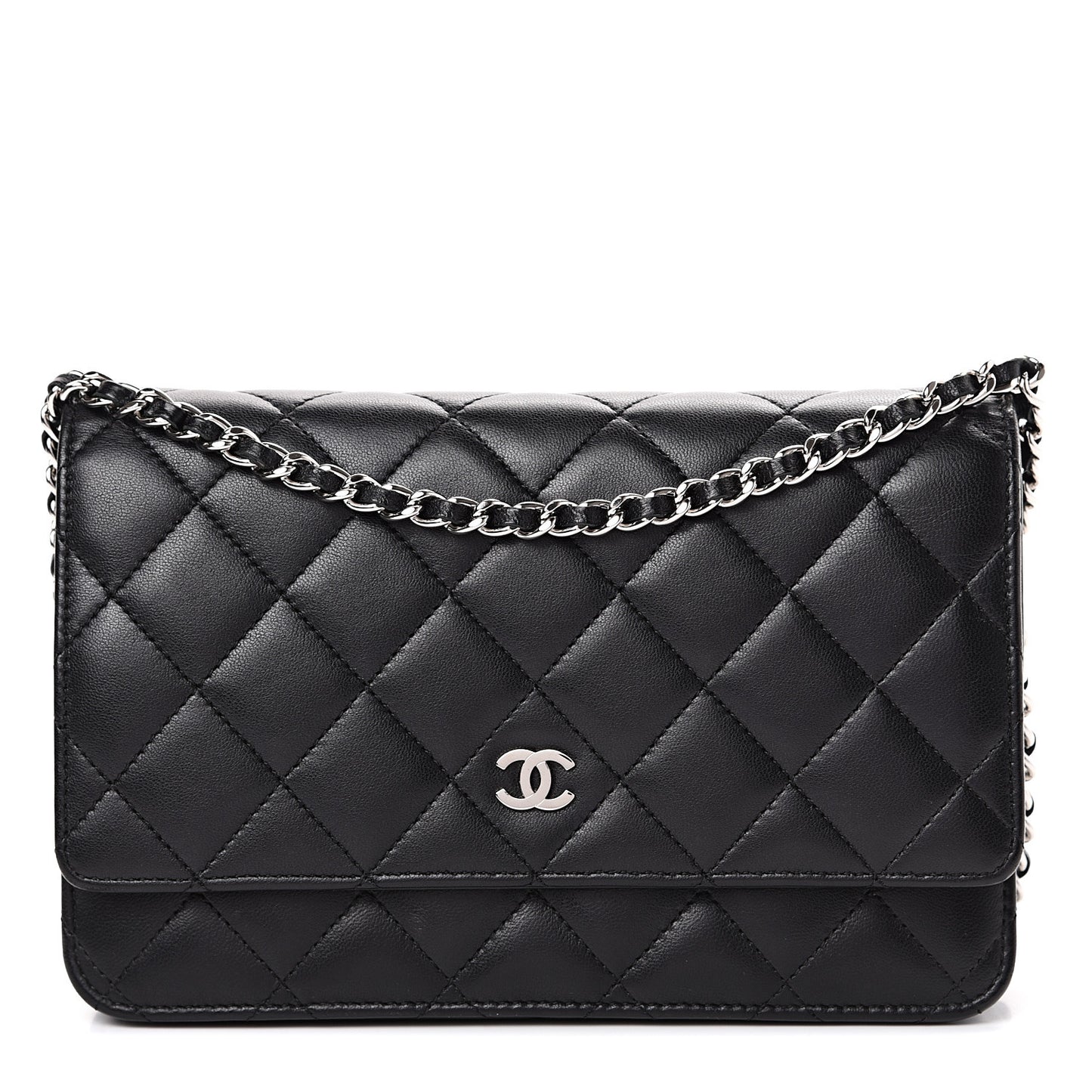 Lambskin Quilted Wallet On Chain WOC Black