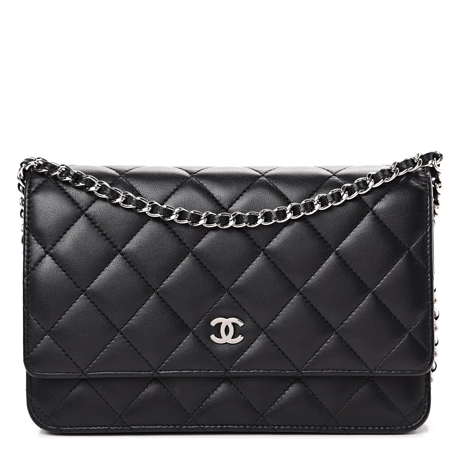 Chanel Lambskin Quilted Wallet On Chain WOC Black 1 of 12