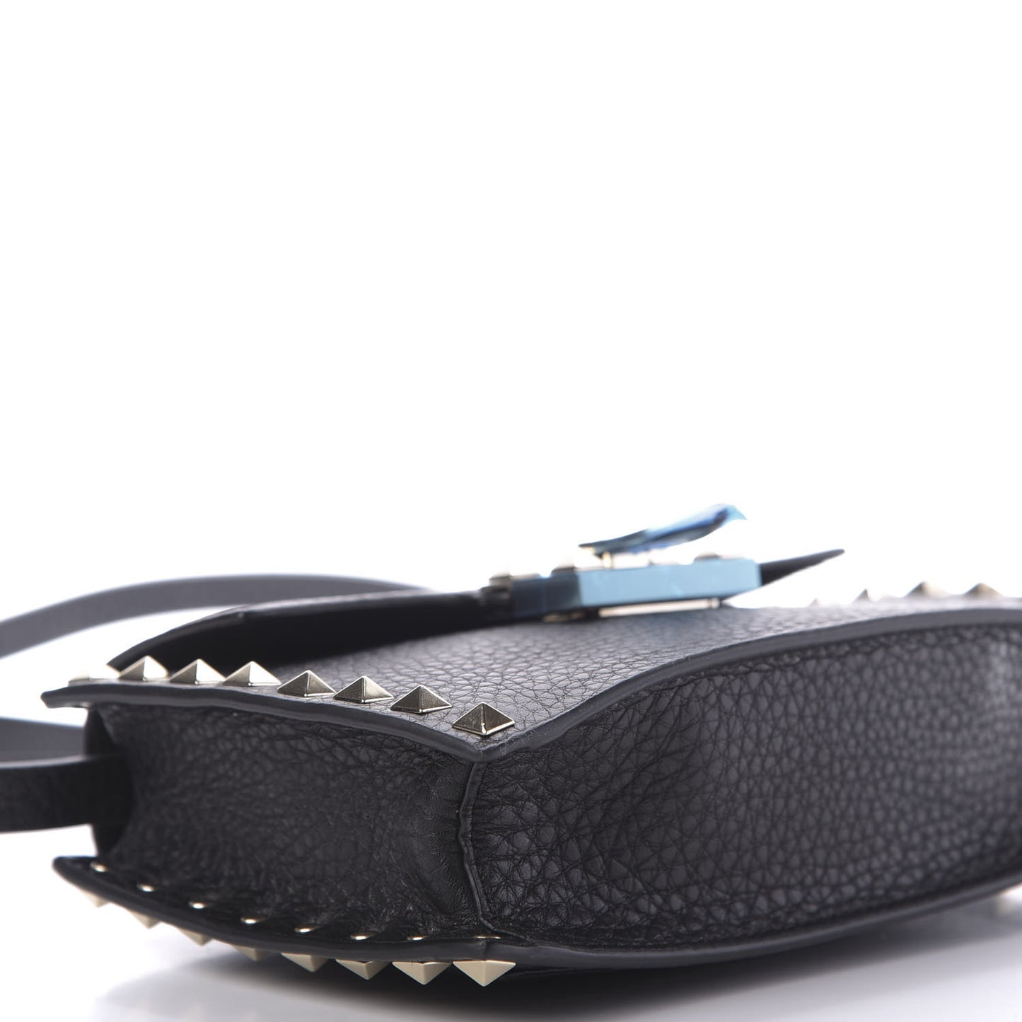 Pebbled Calfskin Small Rockstud Overlay Flap Shoulder Bag Black
