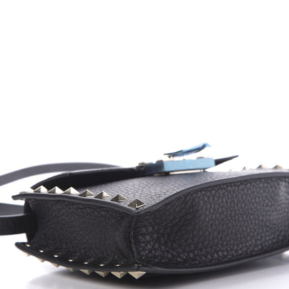 Valentino Garavani Pebbled Calfskin Small Rockstud Overlay Flap Shoulder Bag Black 6 of 11