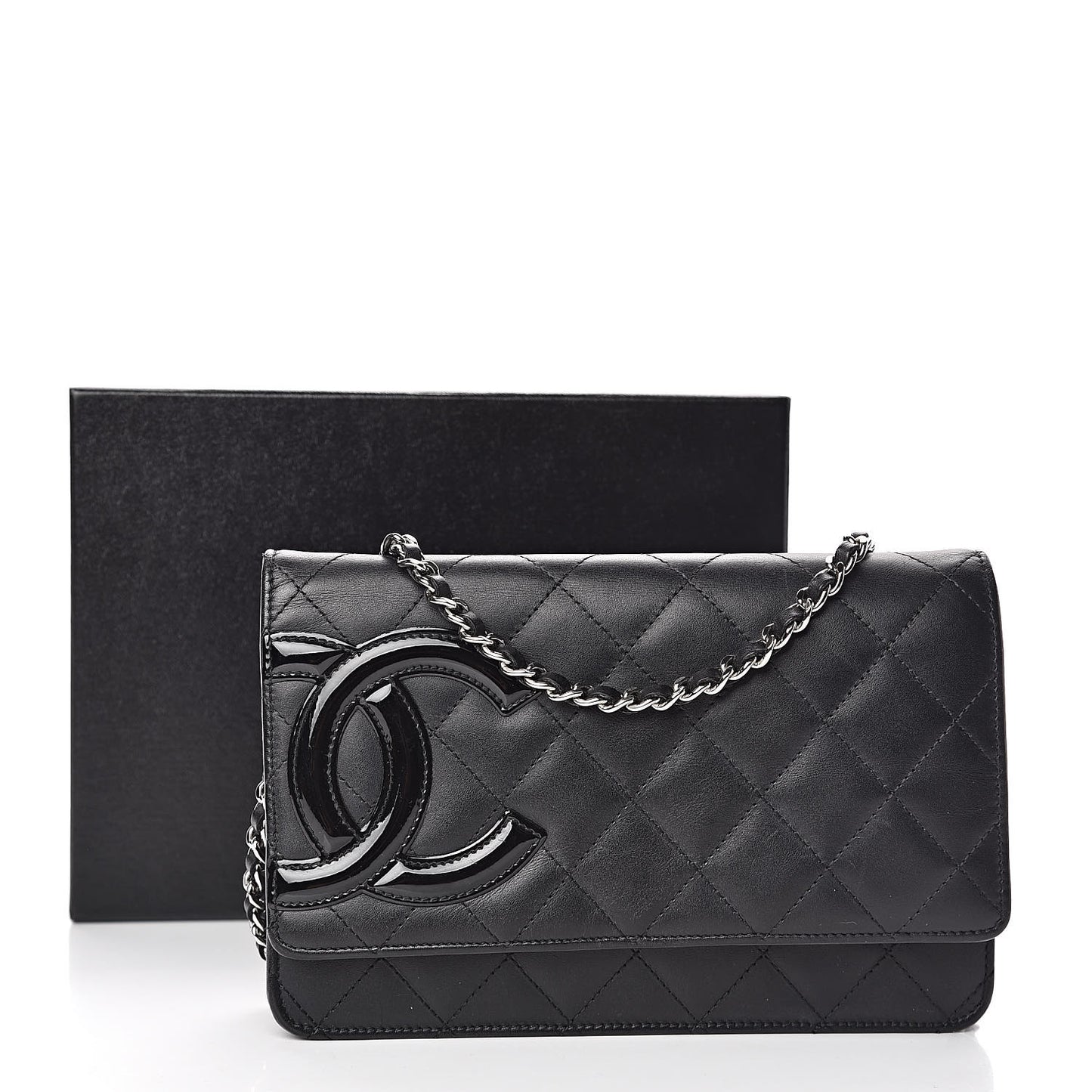 Calfskin Quilted Cambon Wallet On Chain WOC Black