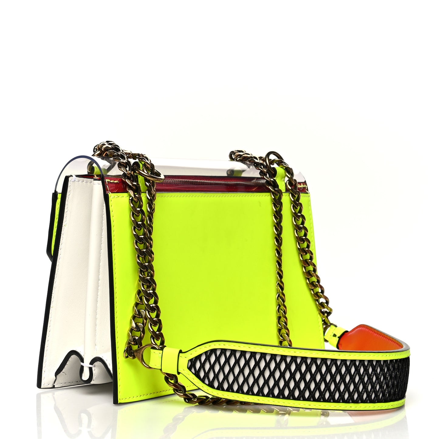 PVC Calfskin Small Elisa Shoulder Bag Neon Green Black