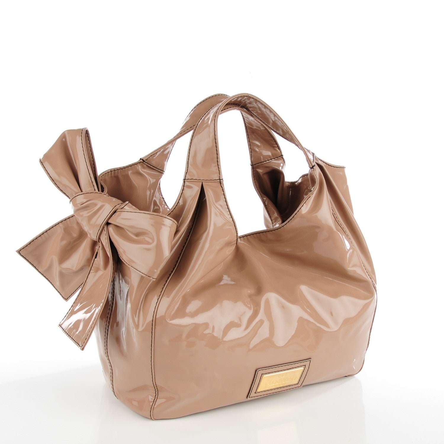 Valentino Garavani Patent Lacca Large Nuage Bow Hobo Nude 3 of 7