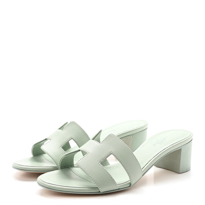 Hermes Calfskin Oasis Sandals 37 Vert D'eau 4 of 10