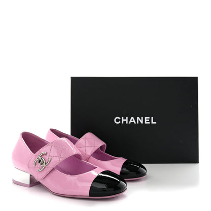 Chanel Patent Goatskin Cap Toe Mary Janes 35 Light Purple Black 11 of 11