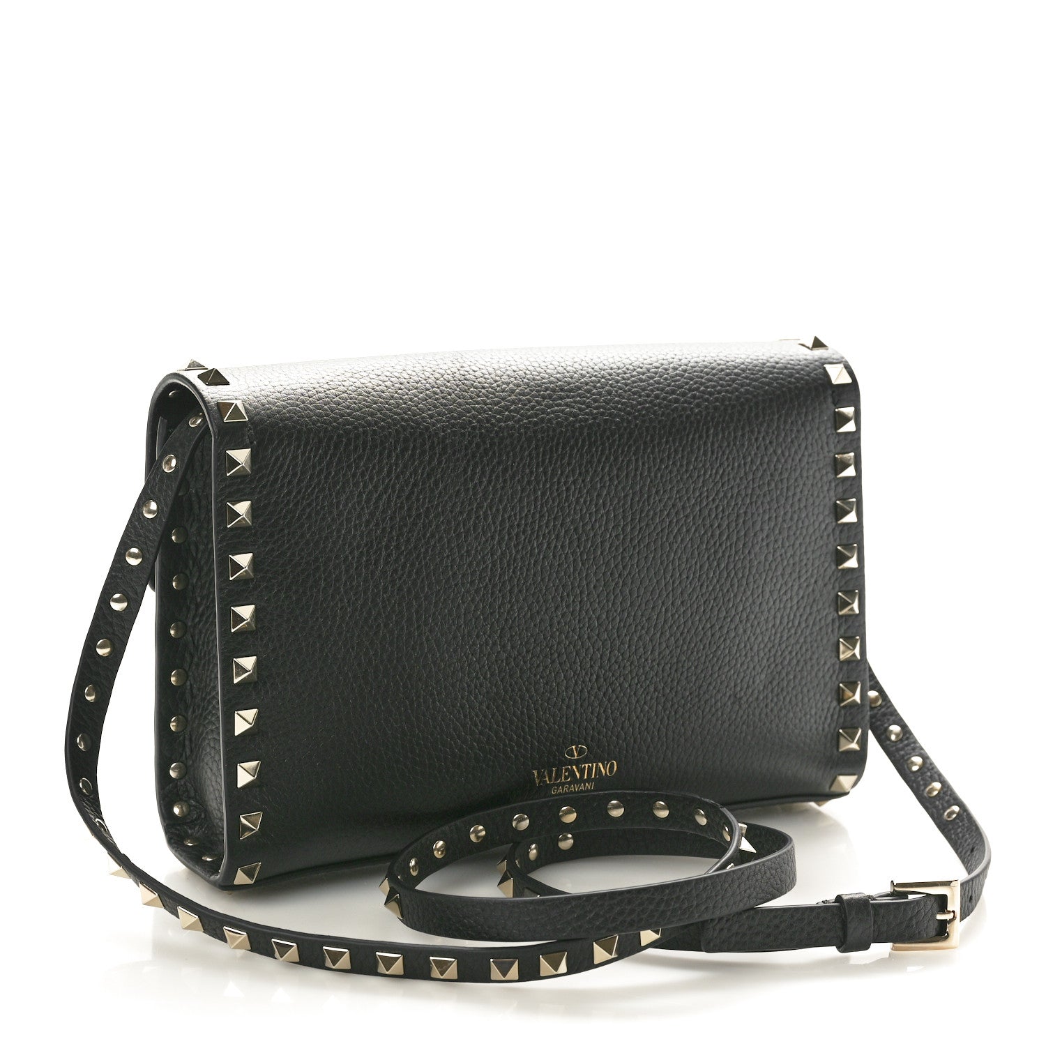 Valentino Garavani Pebbled Calfskin Medium Rockstud Flip Lock Crossbody Bag Black 2 of 9