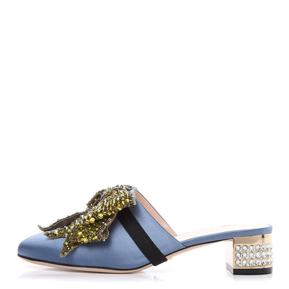 Gucci Silk Satin Crystal Embellished Bow Mules 38.5 Carta Zucchero 2 of 11