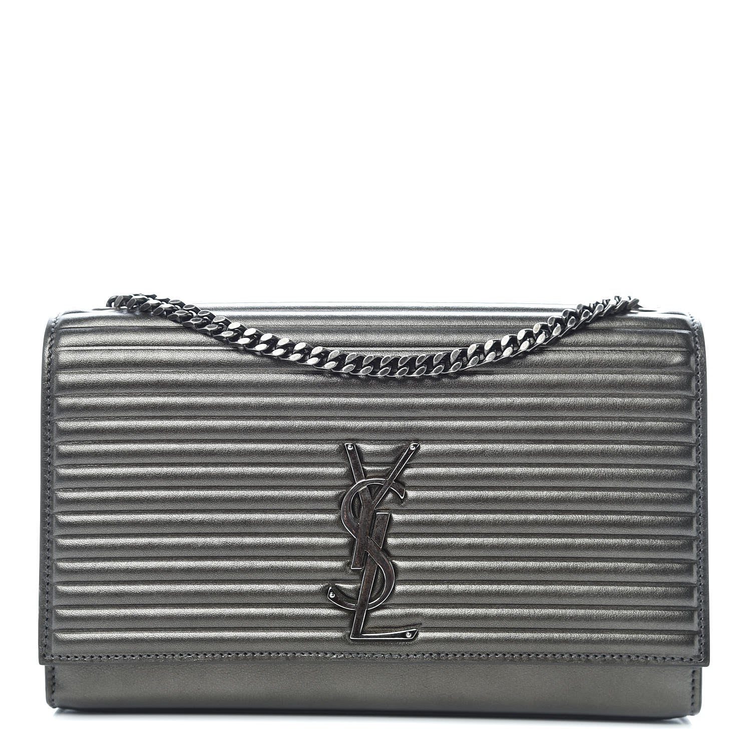 Saint Laurent Ribbed Calfskin Medium Monogram Kate Satchel Anthracite 1 of 11