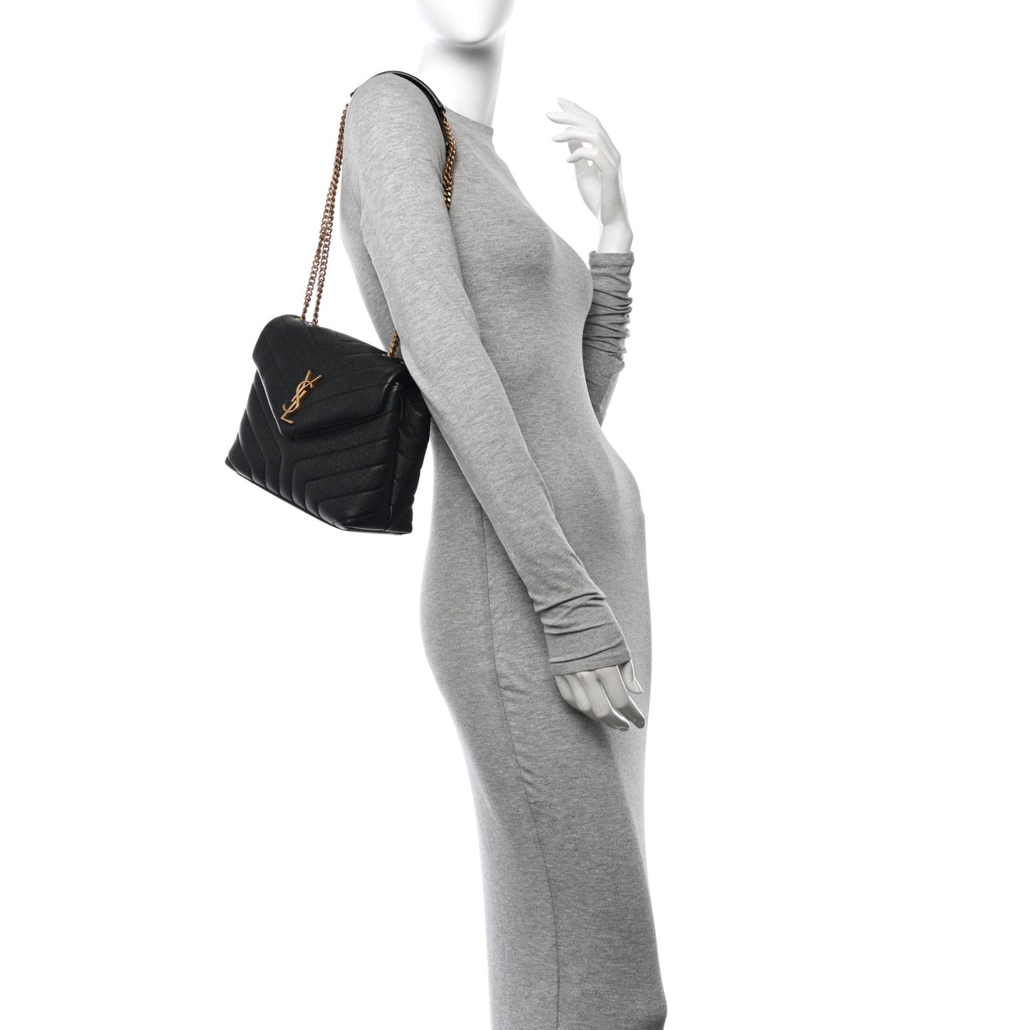 Grain de Poudre Calfskin Y Quilted Monogram Small Loulou Chain Satchel Black