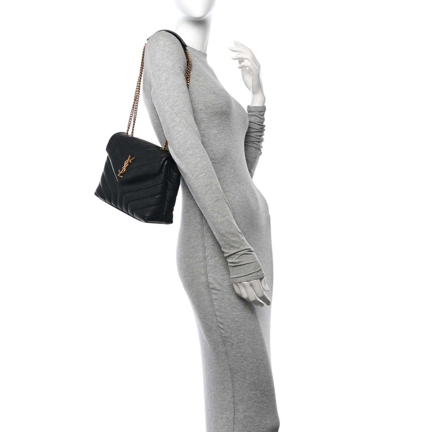 Saint Laurent Grain de Poudre Calfskin Y Quilted Monogram Small Loulou Chain Satchel Black 2 of 10