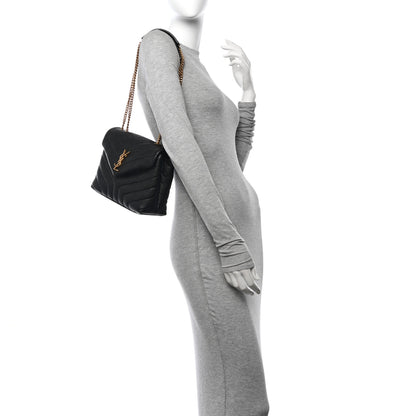 Saint Laurent Grain de Poudre Calfskin Y Quilted Monogram Small Loulou Chain Satchel Black 2 of 10