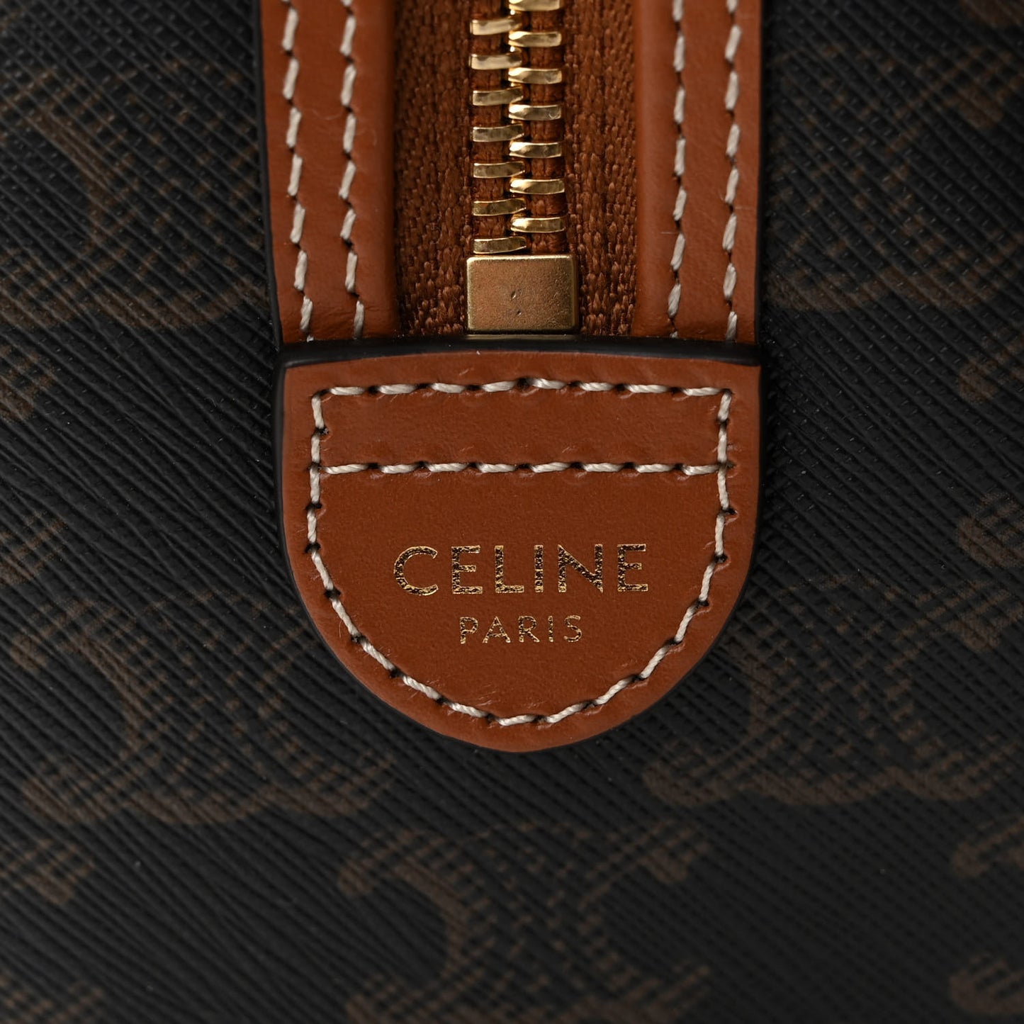 Triomphe Canvas Calfskin Small Boston Bag Tan