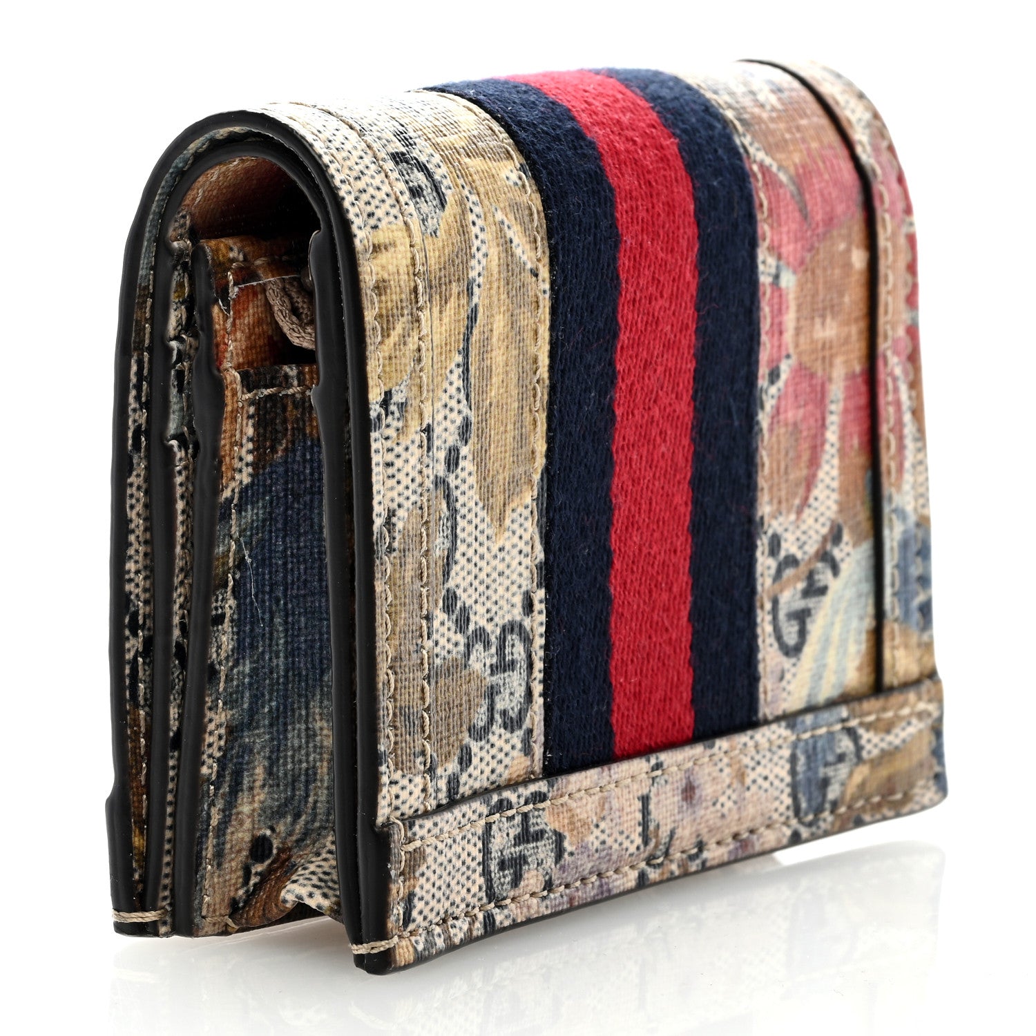 Gucci GG Supreme Monogram Water Flora Web Ophidia Card Case Beige Blue Multicolor 3 of 6