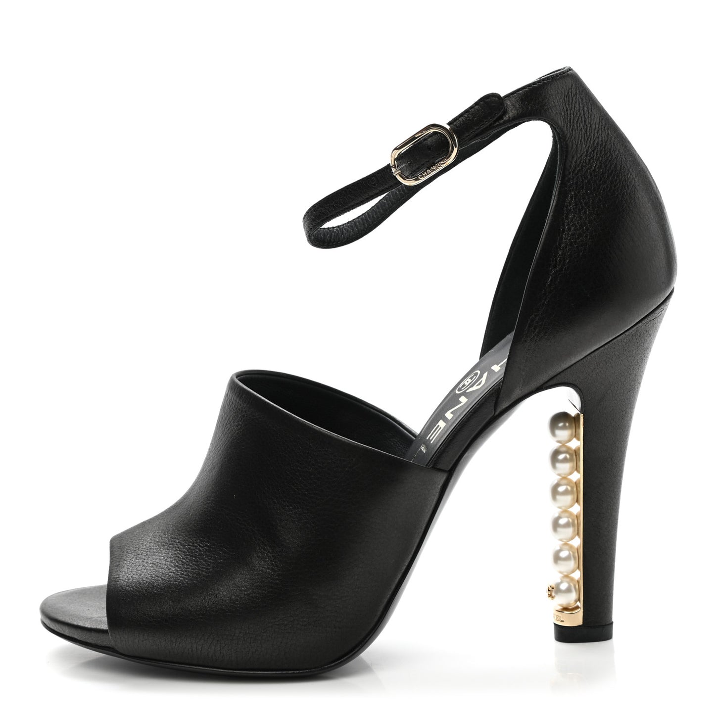 Lambskin Pearl Ankle Strap Sandals 37 Black