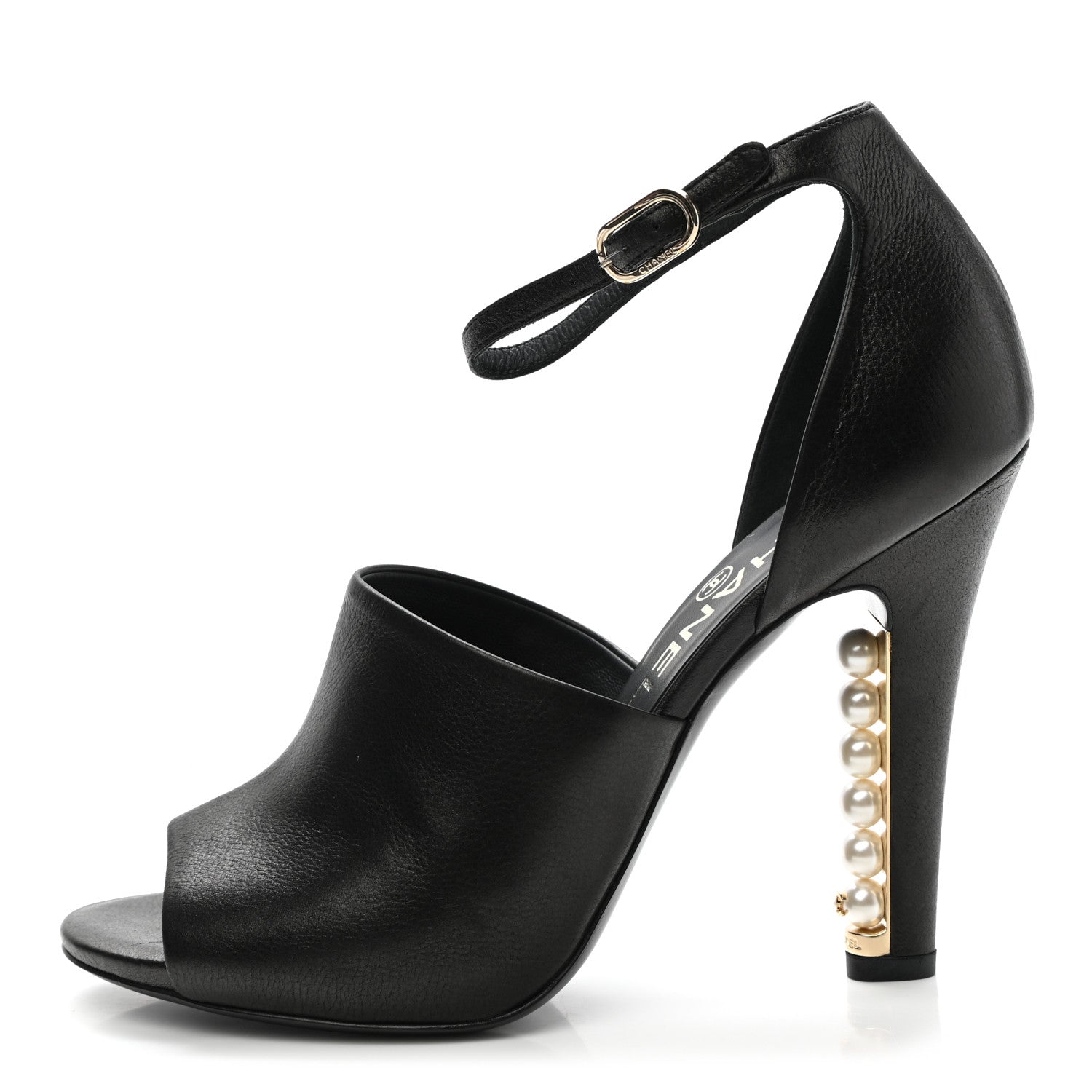 Chanel Lambskin Pearl Ankle Strap Sandals 37 Black 1 of 9
