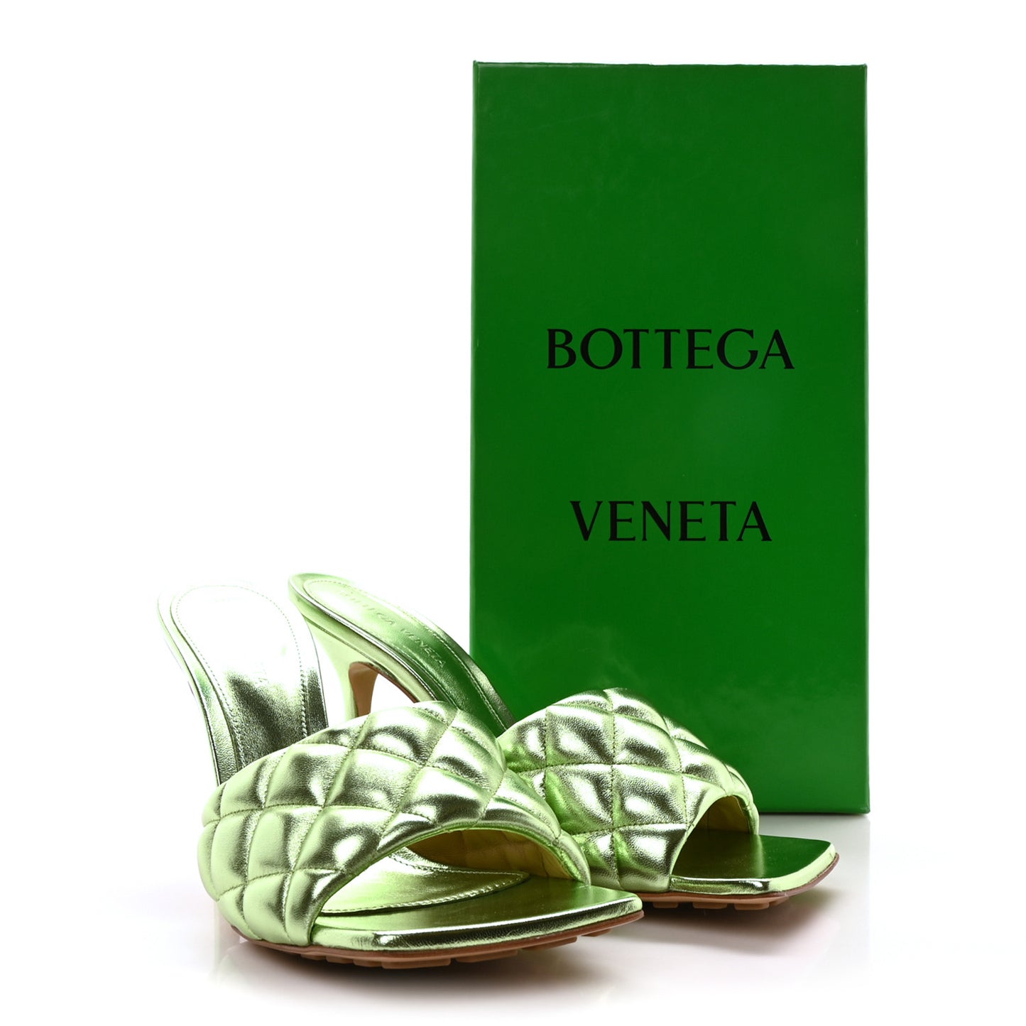 Metallic Nappa Reflection Matelasse Padded Mule Sandals 39 Pistachio