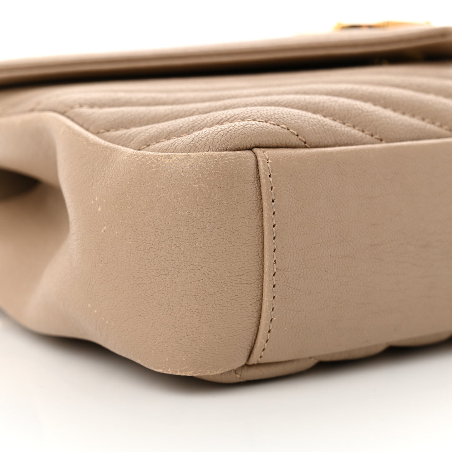 Sheepskin Matelasse Chevron Monogram Medium College Bag Dark Beige