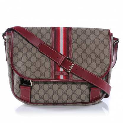Gucci GG Plus Monogram Medium Double Buckle Flap Messenger Bag Beige Red 1 of 8