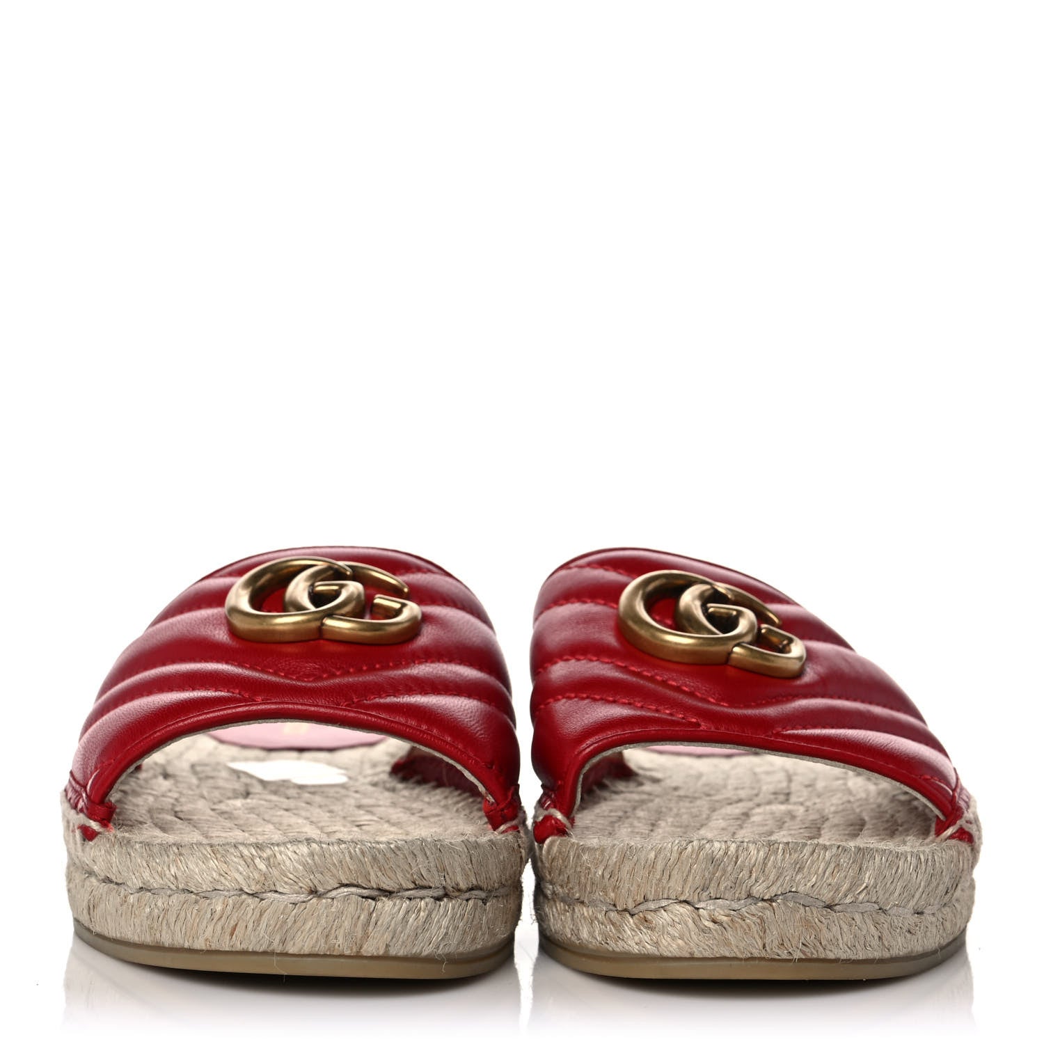 Gucci Nappa Matelasse GG Marmont Espadrille Slide Sandals 35 Hibiscus Red 2 of 10