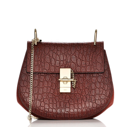 Chloe Calfskin Crocodile Embossed Drew Shoulder Bag Sienna Red 1 of 8