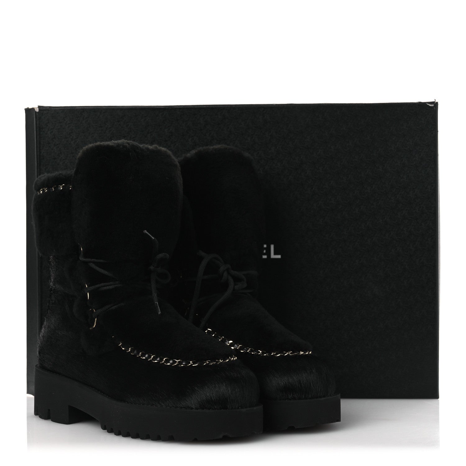 Chanel Pony Hair Shearling Chain Ankle Boots 40.5 Black 11 of 11