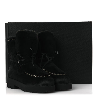 Chanel Pony Hair Shearling Chain Ankle Boots 40.5 Black 11 of 11