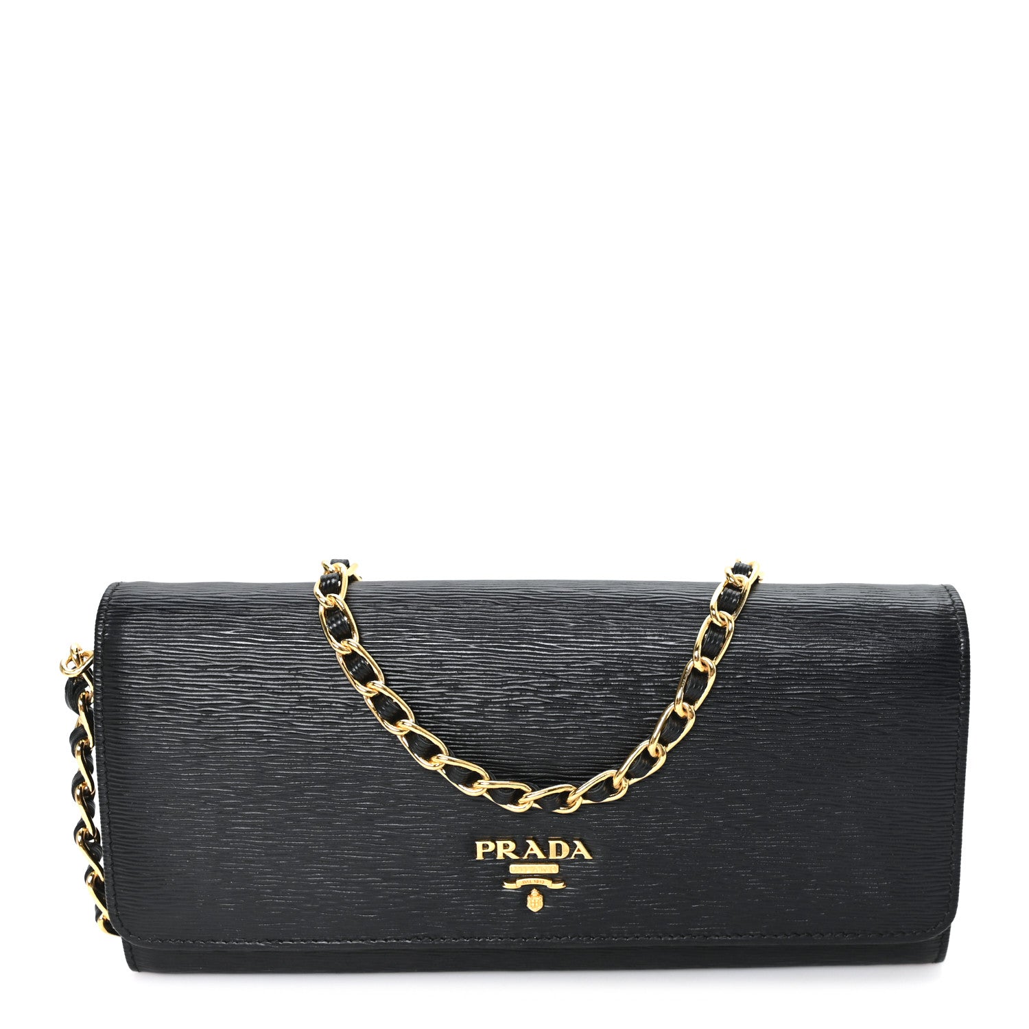Prada Vitello Move Metal Oro Chain Wallet Black 1 of 9