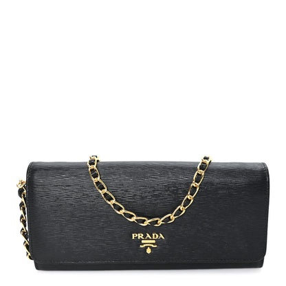 Prada Vitello Move Metal Oro Chain Wallet Black 1 of 9