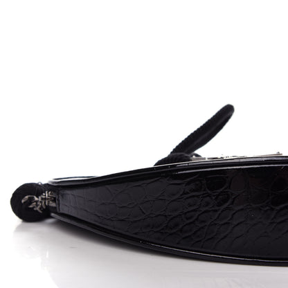 Saint Laurent Patent Crocodile Embossed Sac Coeur Heart Shaped Clutch Black 6 of 8