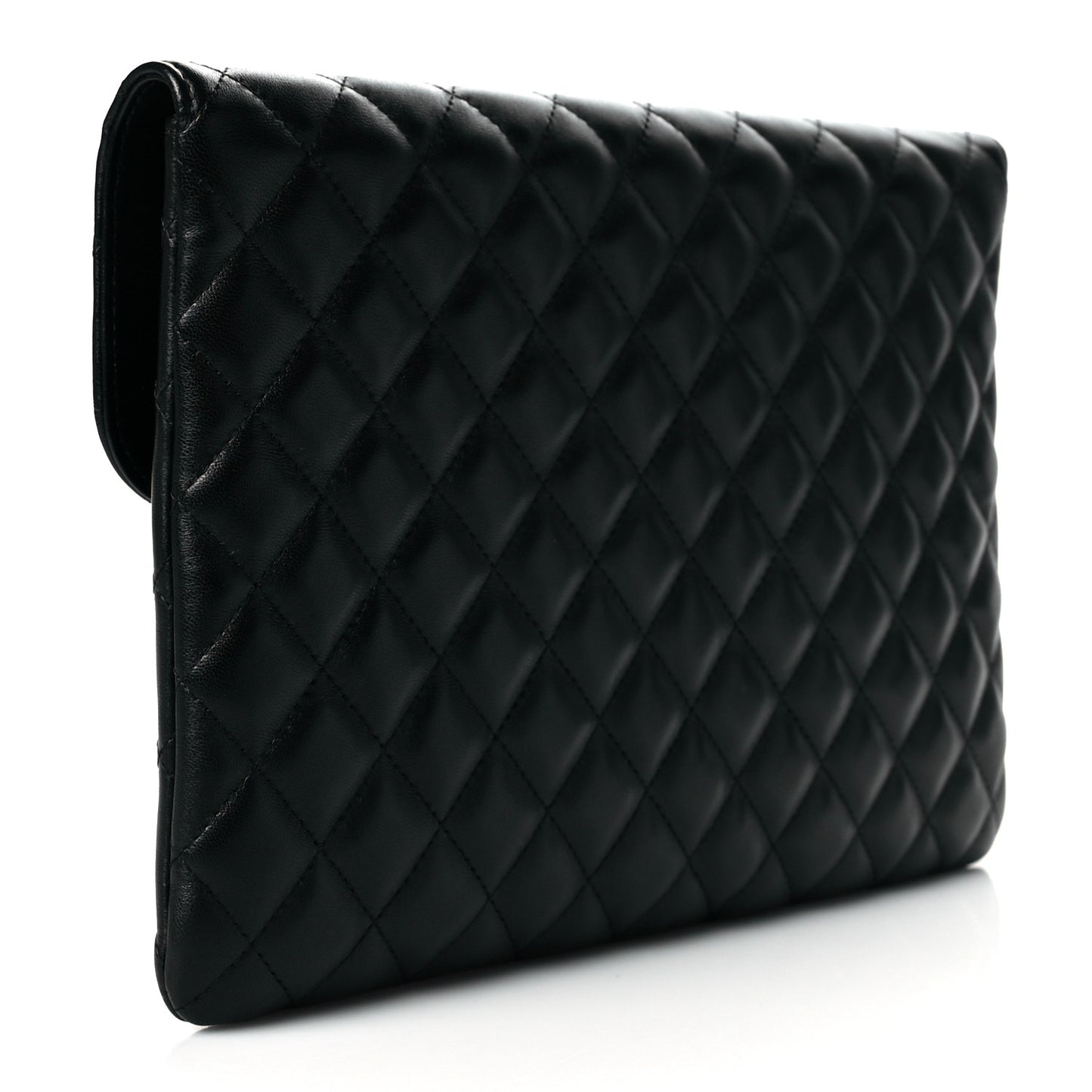 Lambskin Enamel Quilted Document Portfolio Holder Black