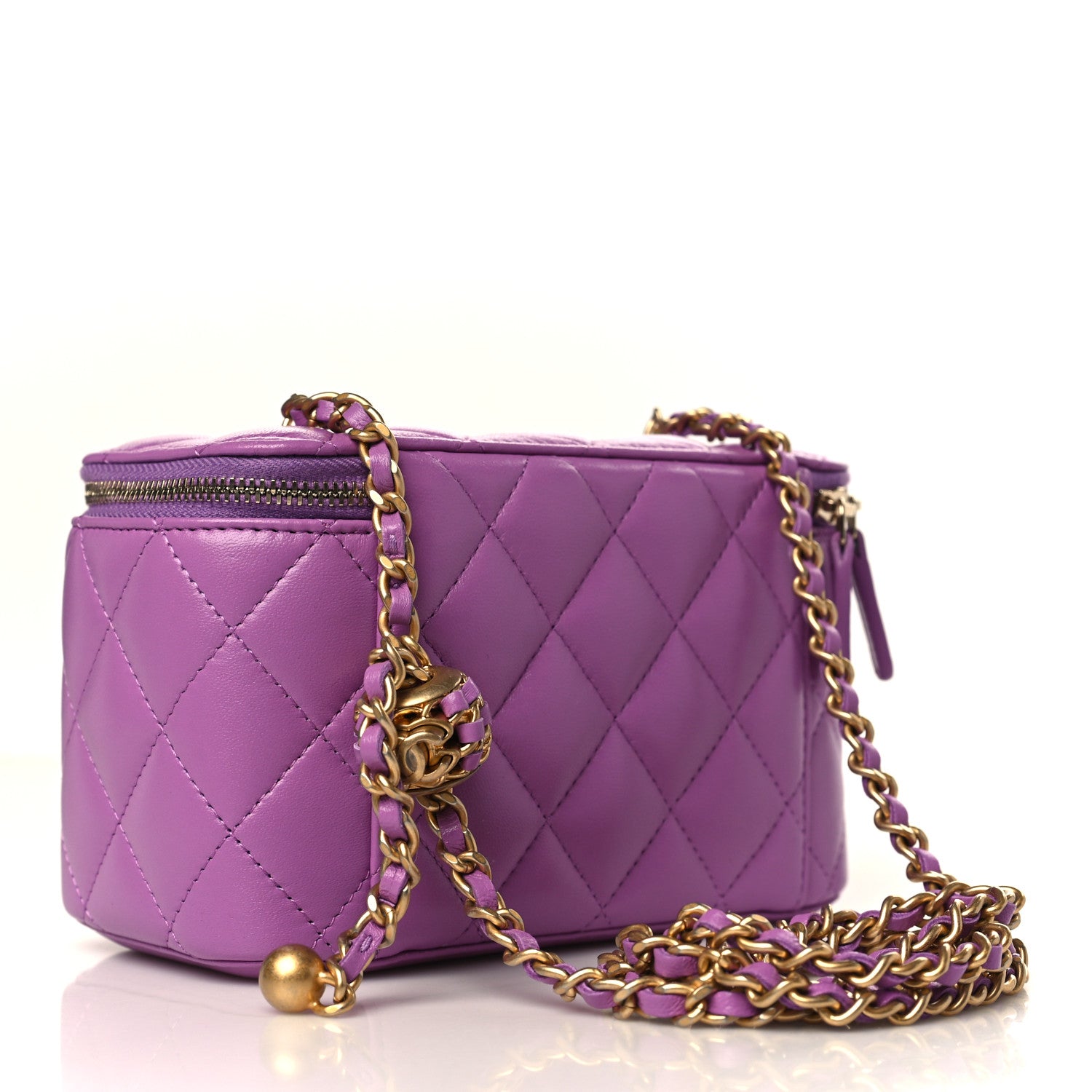 Chanel Lambskin Quilted Pearl Crush Small Vanity Case With Chain Purple 3 of 9
