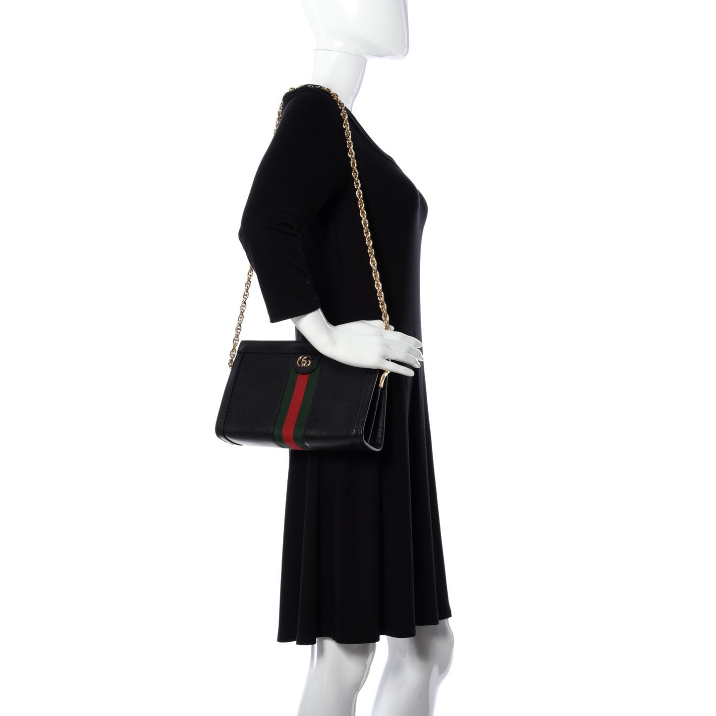 Calfskin GG Web Small Ophidia Chain Shoulder Bag Black