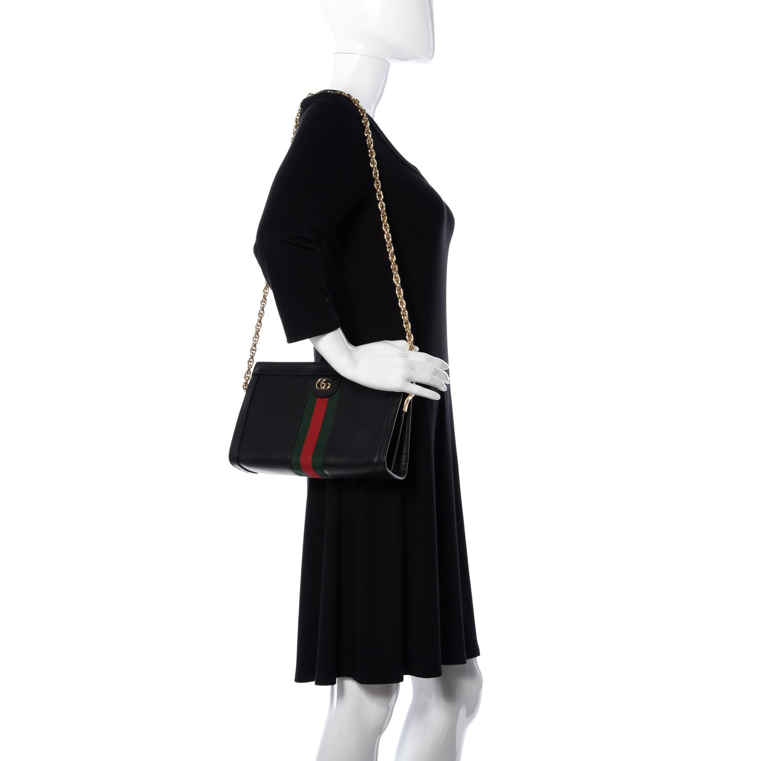 Gucci Calfskin GG Web Small Ophidia Chain Shoulder Bag Black 3 of 21