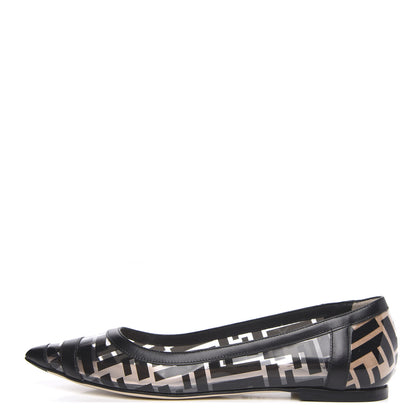 Fendi PVC Calfskin FF Colibri Ballerina Flats 38.5 Black 1 of 9