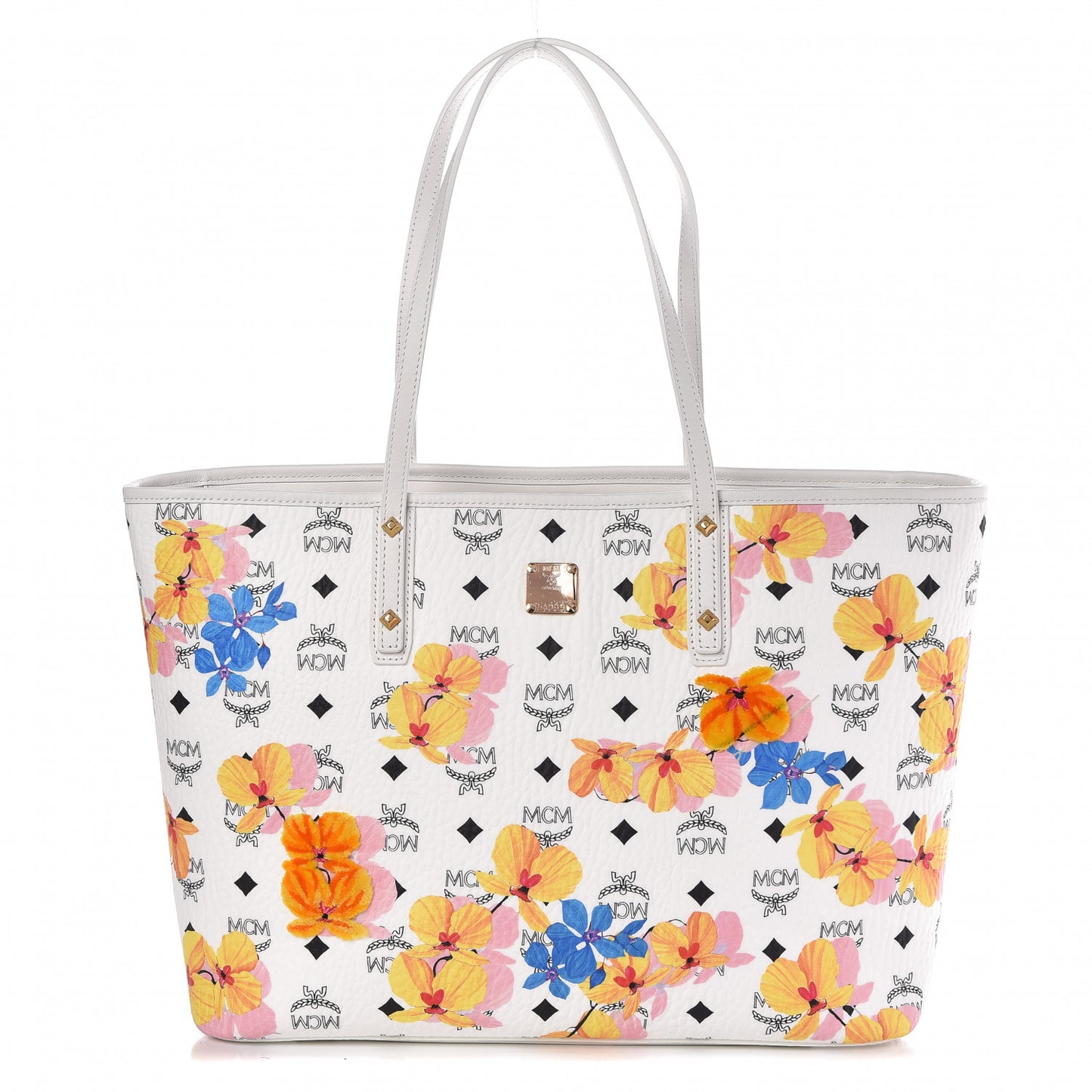 Visetos Floral Print Medium Essential Zip Top Shopper Tote White