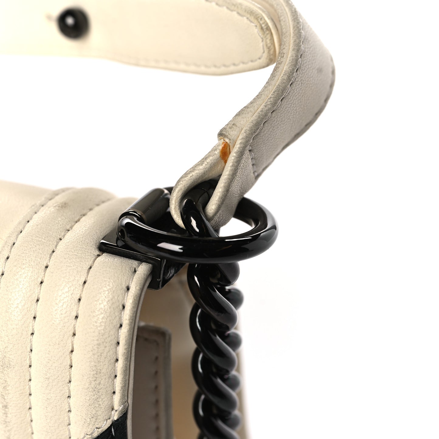Glazed Calfskin Geometric Medium Boy Flap White Black
