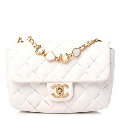 Chanel Lambskin Enamel Quilted Small Coco Hearts Square Flap White 1 of 11