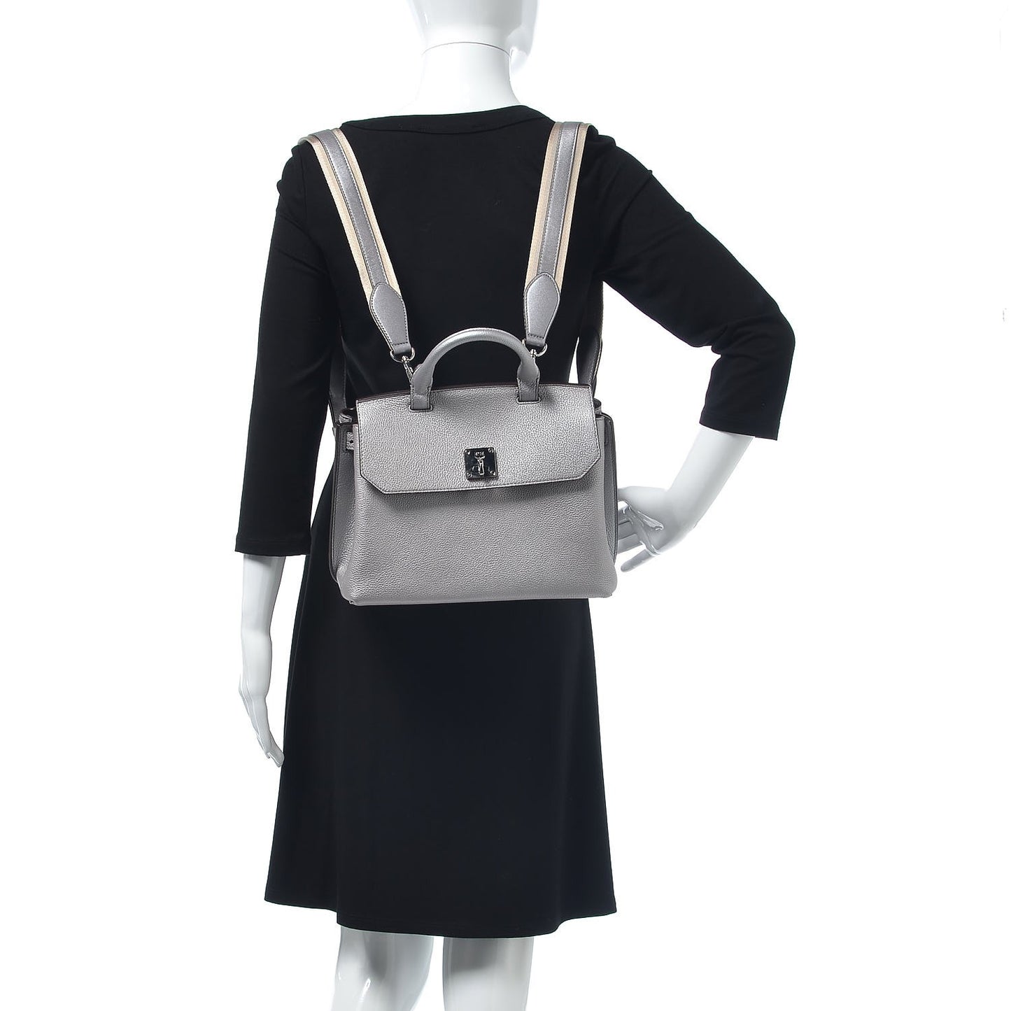 Metallic Pebbled Calfskin Medium Milla Backpack Silver