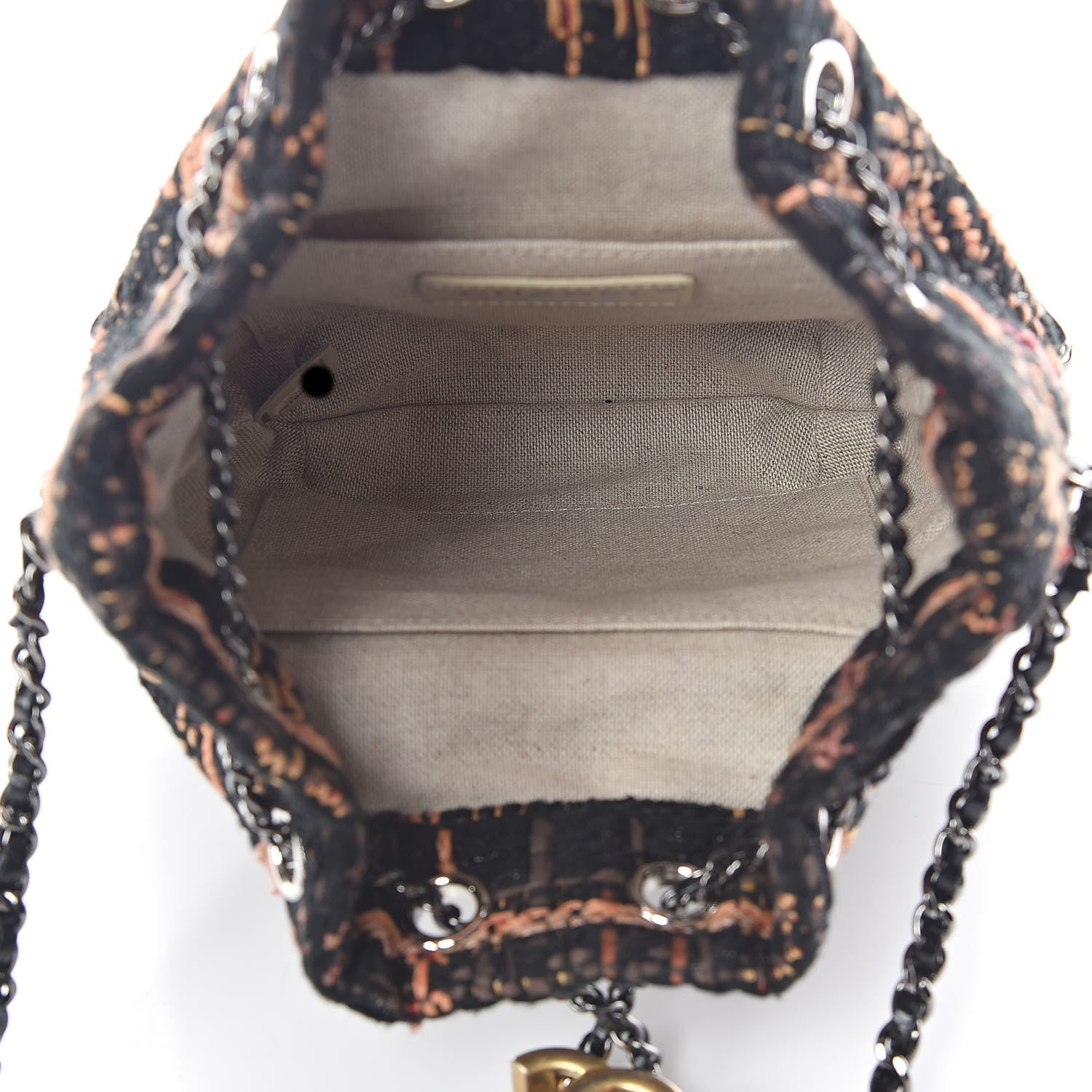 Chanel Tweed Calfskin Quilted Small Gabrielle Bucket Black Brown Orange 5 of 9