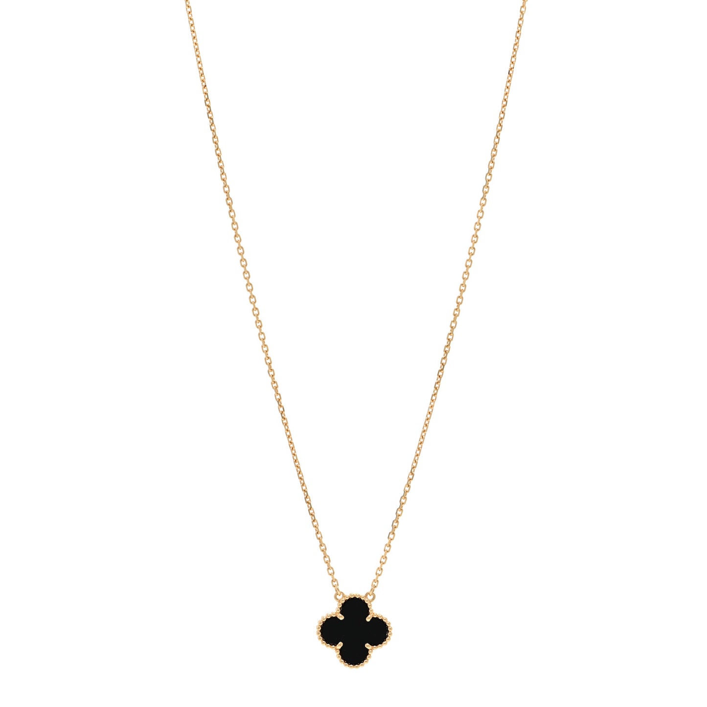 18K Yellow Gold Black Onyx Vintage Alhambra Pendant Necklace