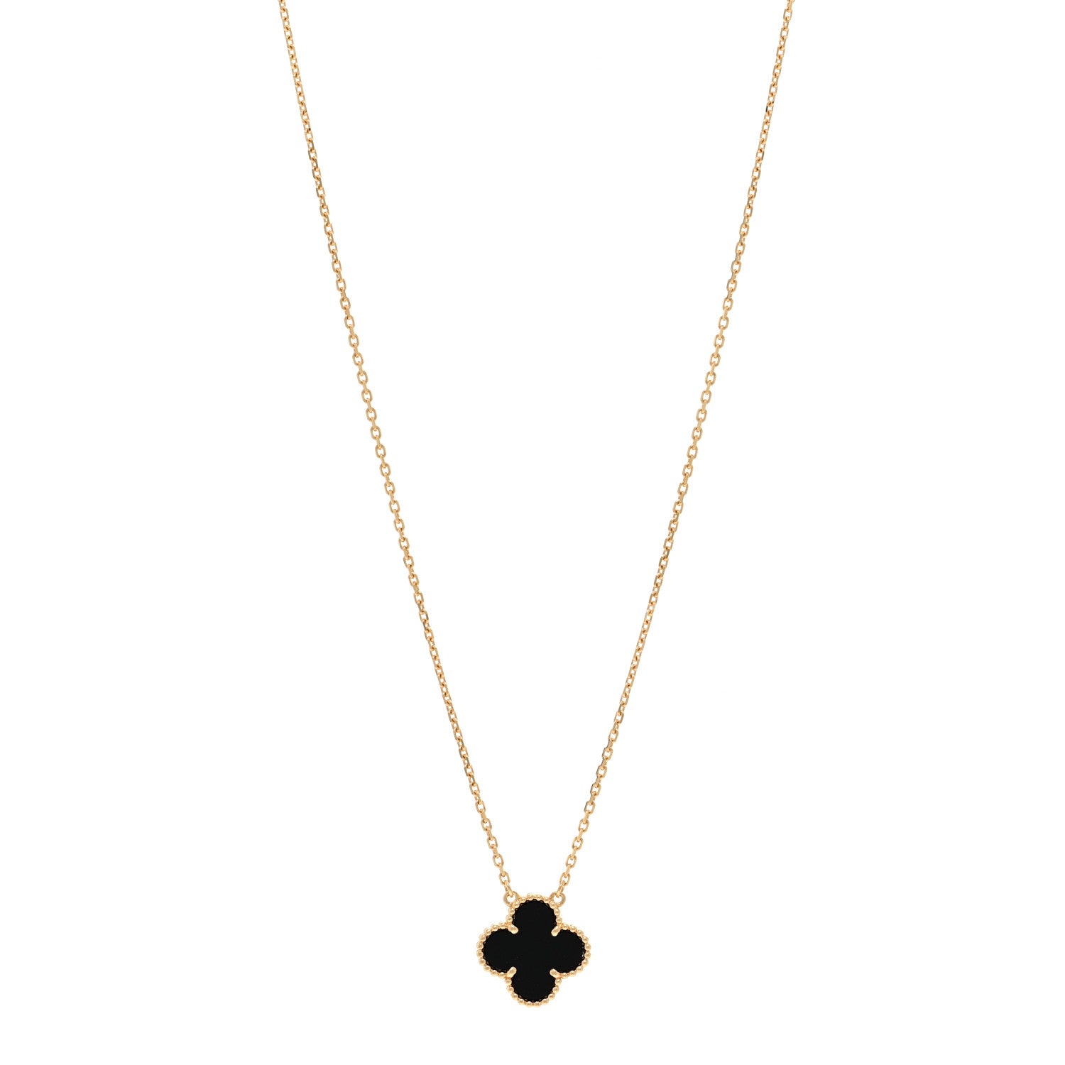 Van Cleef & Arpels 18K Yellow Gold Black Onyx Vintage Alhambra Pendant Necklace 1 of 5