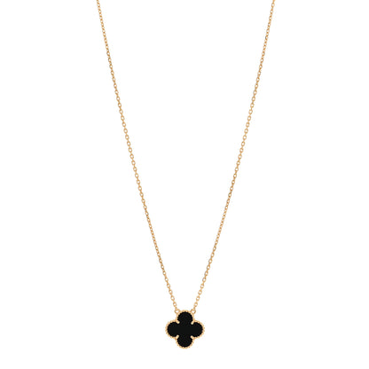 Van Cleef & Arpels 18K Yellow Gold Black Onyx Vintage Alhambra Pendant Necklace 1 of 5